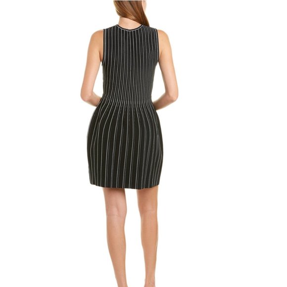 Theory Structured Shell Lustrate Black White Stripe A-Line Dress - Picture 6 of 11